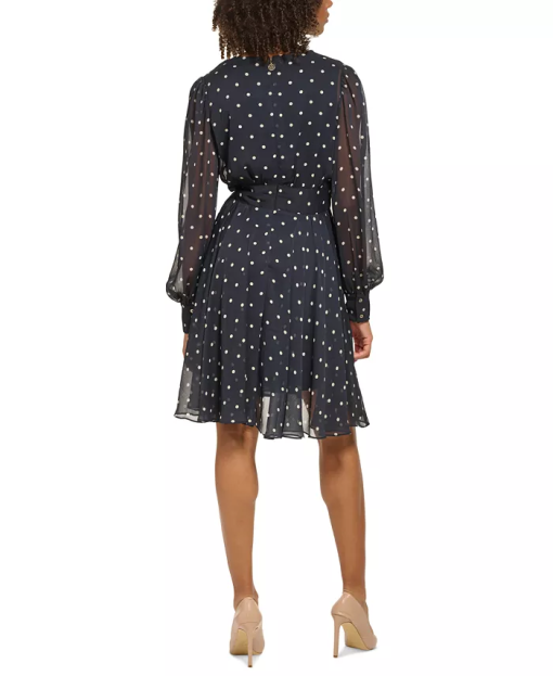 Tommy Hilfiger Women's Petites Chiffon Polka Dot Fit & Flare Dress 12P - Image 2