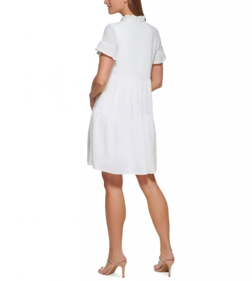 DKNY Womens Split-Neck Ruffle-Slee Ivory 12 - Image 3