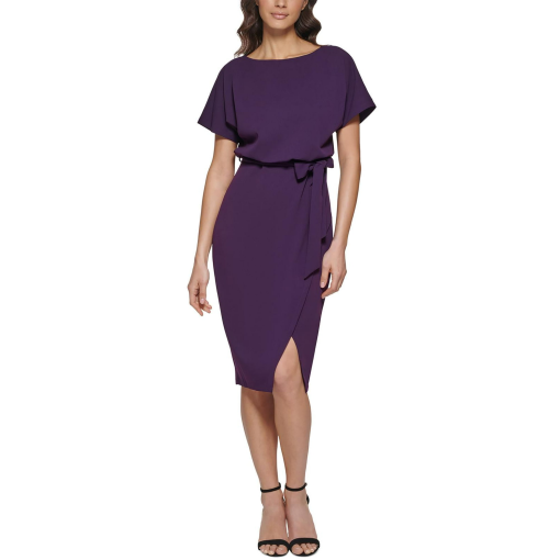 kensie Belted Blouson Wrap Sheath Dre Eggplant 12 - Image 2