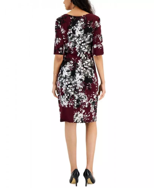 Connected Womens Floral-Print Pleat-Fro Bordeaux 12 - Image 4