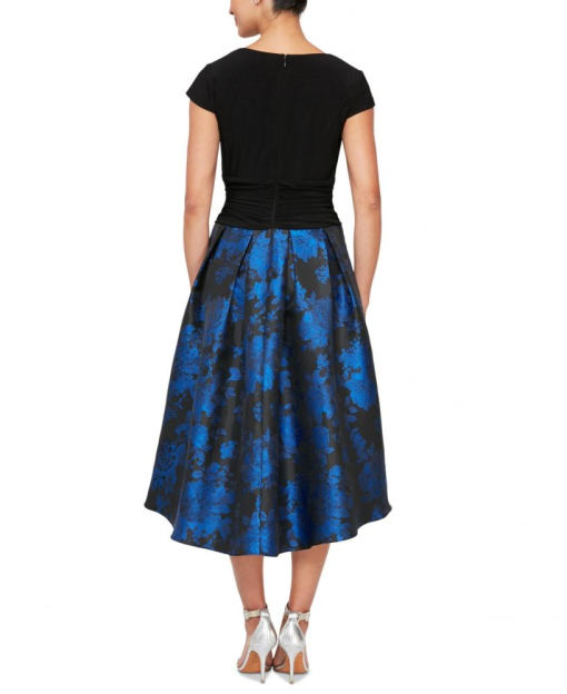 SL Fashions Womens Printed-Skirt High-Low Black Blue 12 - Image 2