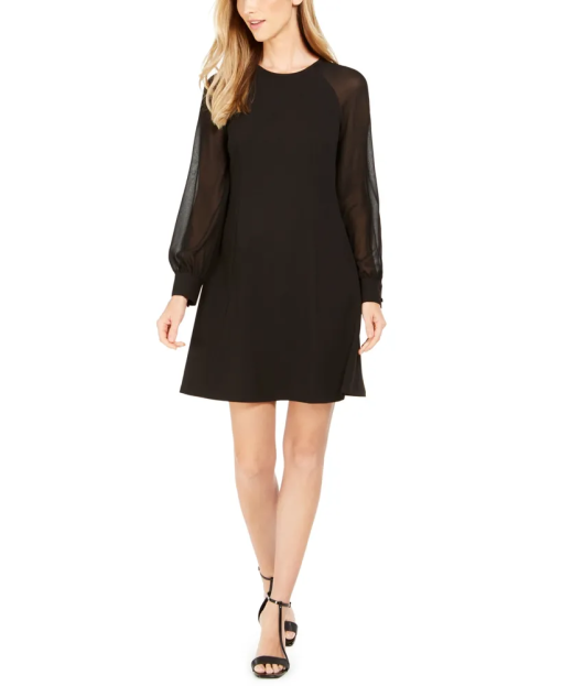 Calvin Klein Womens Illusion-Sleeve A-Line Black 12 - Image 2