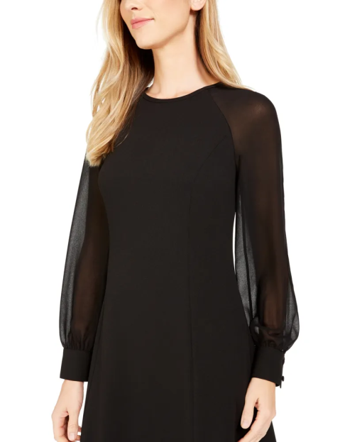 Calvin Klein Womens Illusion-Sleeve A-Line Black 12 - Image 3