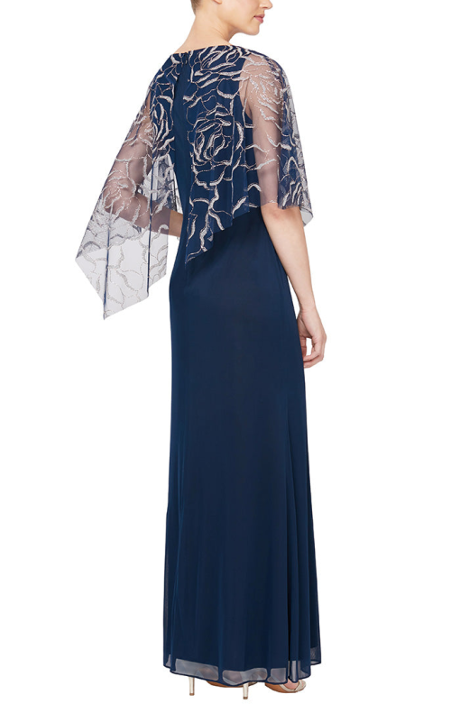 SL Fashions Cape-Overlay Evening Gown Navy 12 - Image 3