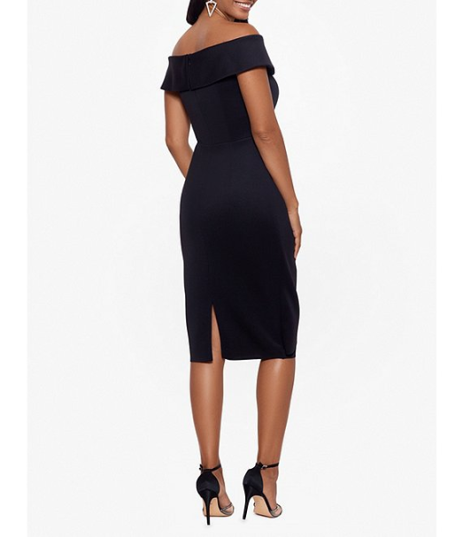 XSCAPE Off-The-Shoulder Ruched Bodyco Black 12 - Image 3