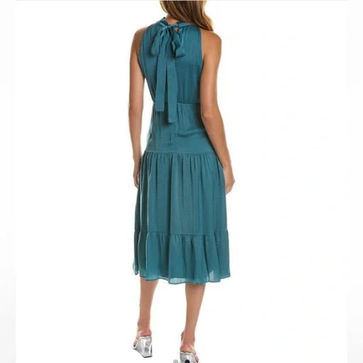 Sam Edelman Tiered-Skirt Tie-Neck Dress Industrial Green 12 - Image 3