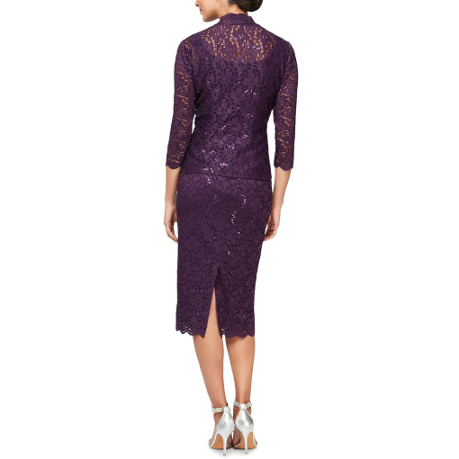 SL Fashions Petite Lace Jacket Midi Dres Eggplant 12 - Image 3