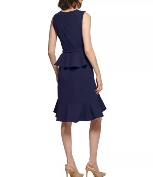 Calvin Klein Petite Ruffled Peplum Dress Navy 10P - Image 3