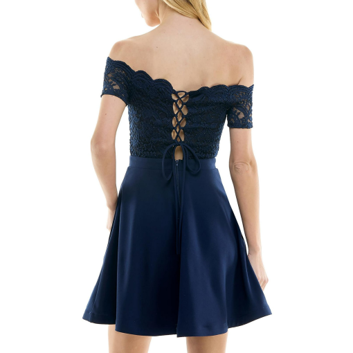 City Studios Juniors Off-The-Shoulder Lace Navy 9/10 - Image 2