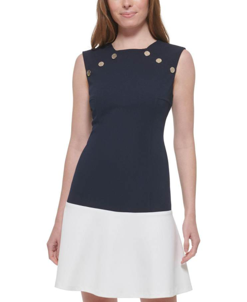 Tommy Hilfiger Womens Drop-Waist Button-Trim Sky Captain.ivory 10 - Image 4