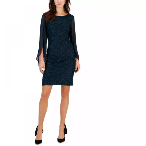 Connected Jacquard Cape Sleeve Dress Dark Mallard 10 - Image 2