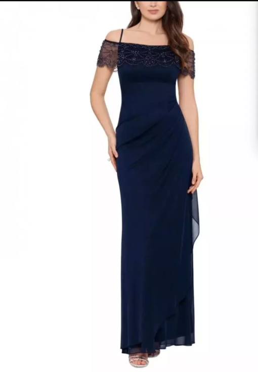 XSCAPE Beaded-Cape Dress Navy 10 - Image 2