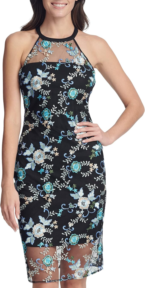 GUESS Embroidered Halter-Neck Dress Black Multi 10 - Image 2