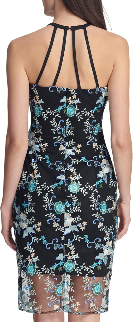 GUESS Embroidered Halter-Neck Dress Black Multi 10 - Image 4