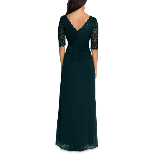 Betsy Adam Lace-Top Waterfall-Detail Gown Pine 10 - Image 3