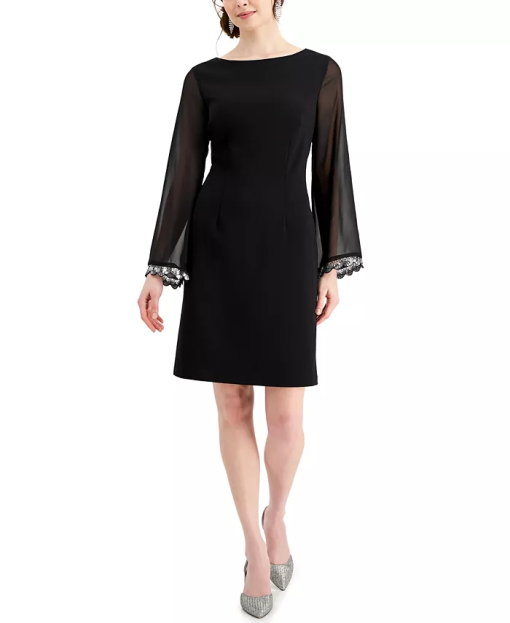 Connected Boat-Neck Sheer-Sleeve Sheath Black 10 - Image 2