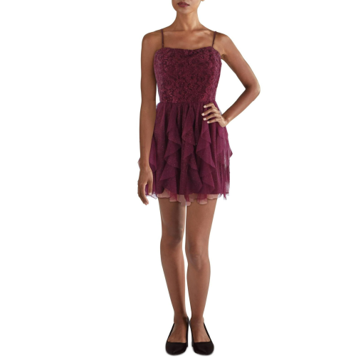 Speechless Juniors Lace Ruffled Fit Fl Wine 1 - Image 4