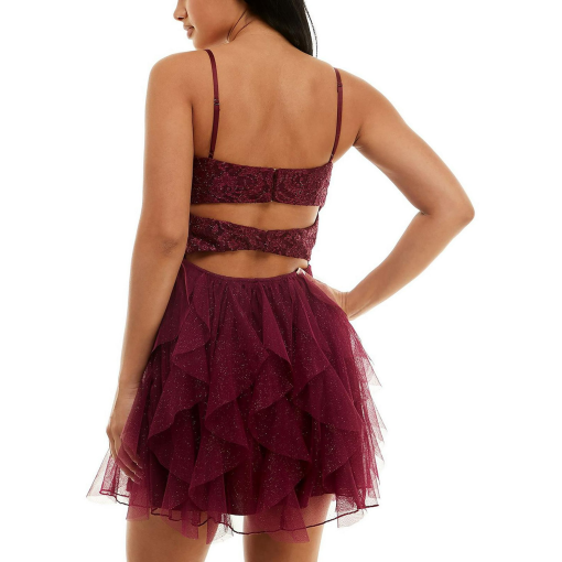 Speechless Juniors Lace Ruffled Fit Fl Wine 1 - Image 3