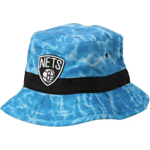 BROOKLYN NETS MITCHELL & NESS NBA AQUA BLUE POLYESTER BUCKET HAT CAP - Image 2