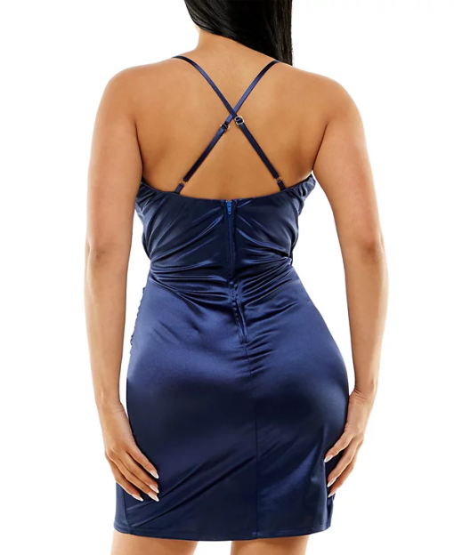 SPEECHLESS
Juniors' Satin Faux-Wrap Ruched Dress 14W - Image 3