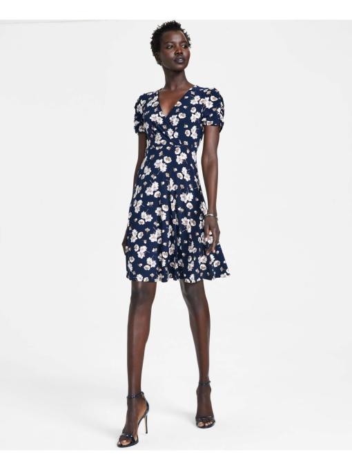 TOMMY HILFIGER WOMENS FLORAL PRINT ABOVE KNEE FIT & FLARE DRESS 2 - Image 2