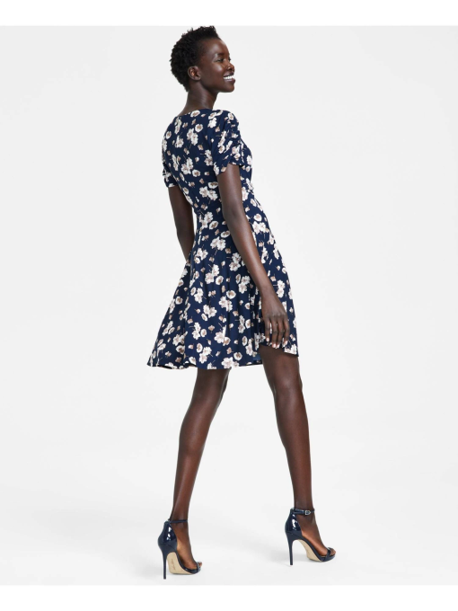 TOMMY HILFIGER WOMENS FLORAL PRINT ABOVE KNEE FIT & FLARE DRESS 2 - Image 3