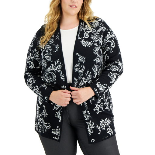 Jm Collection Plus Size Open-Front Cardigan,  - Deep Black Combo 3X - Image 2