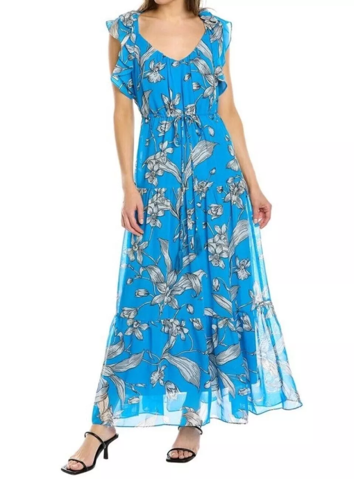 Taylor Blue Floral Tier Ruffle Maxi Dress 4 - Image 2