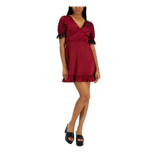 Kit & Sky Womens Juniors Satin Lace-Trim Cocktail and Party Dress M - Image 2