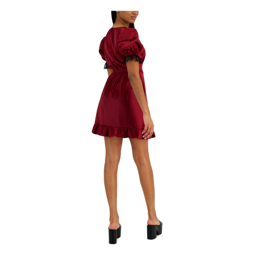 Kit & Sky Womens Juniors Satin Lace-Trim Cocktail and Party Dress M - Image 3