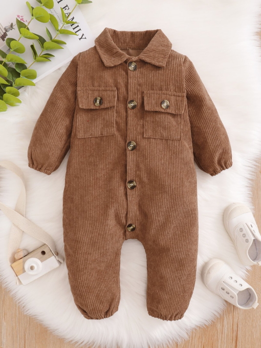 Baby Boy Solid Flap Pocket Shirt Jumpsuit 86 - Image 2