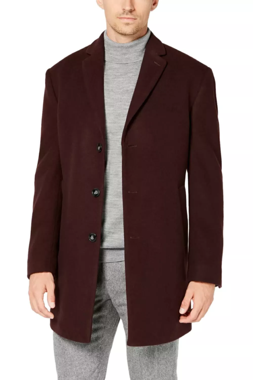 Calvin Klein Mens Prosper Wool-Blend X Slim-Fit Overcoat 60 Regular Burgundy - Image 2