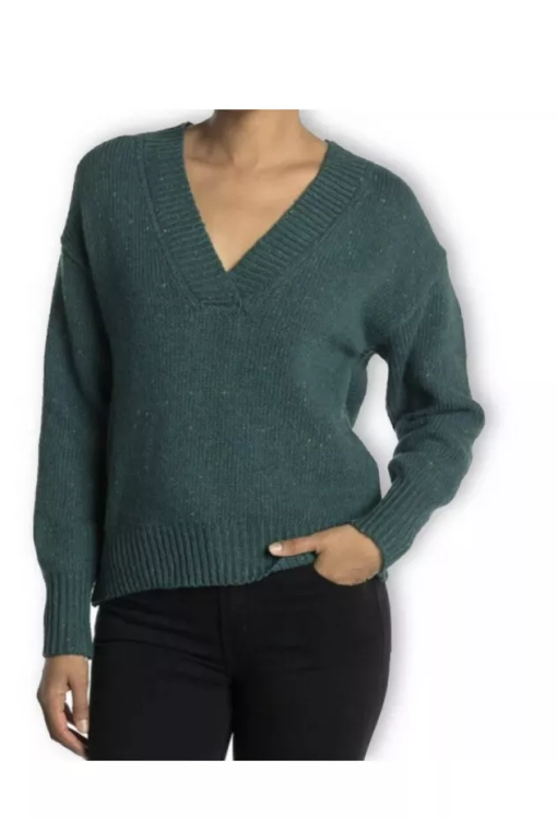 New Abound V-Neck Knit Nordstrom Flecked Chunky Pullover Sweater M Teal Green - Image 2