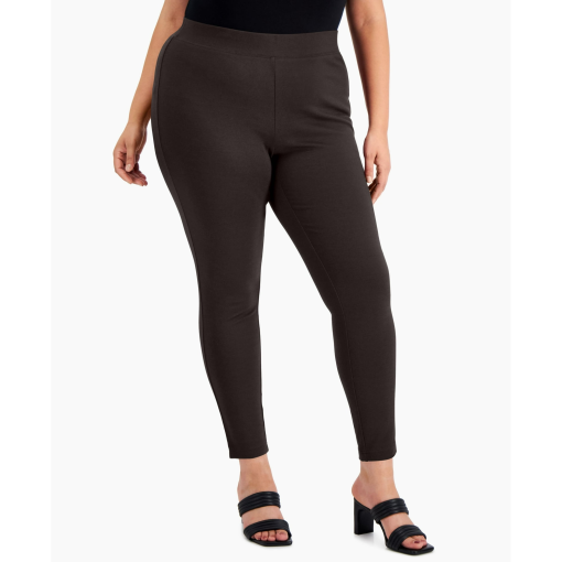 INC Plus Size Skinny Pull-on Ponte Pants,  French Roast 26W - Image 2