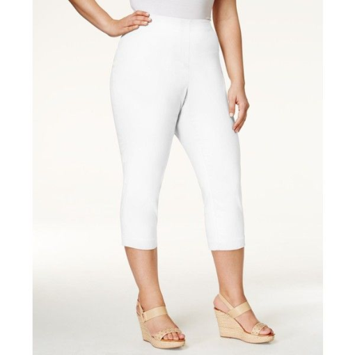 Style & Co. Womens Plus Twill Comfort Waist Capri Pants White 18W - Image 2