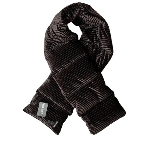 Steve Madden Velvet Effect Ribbed Puffy Scarf Dark Brown - Image 2