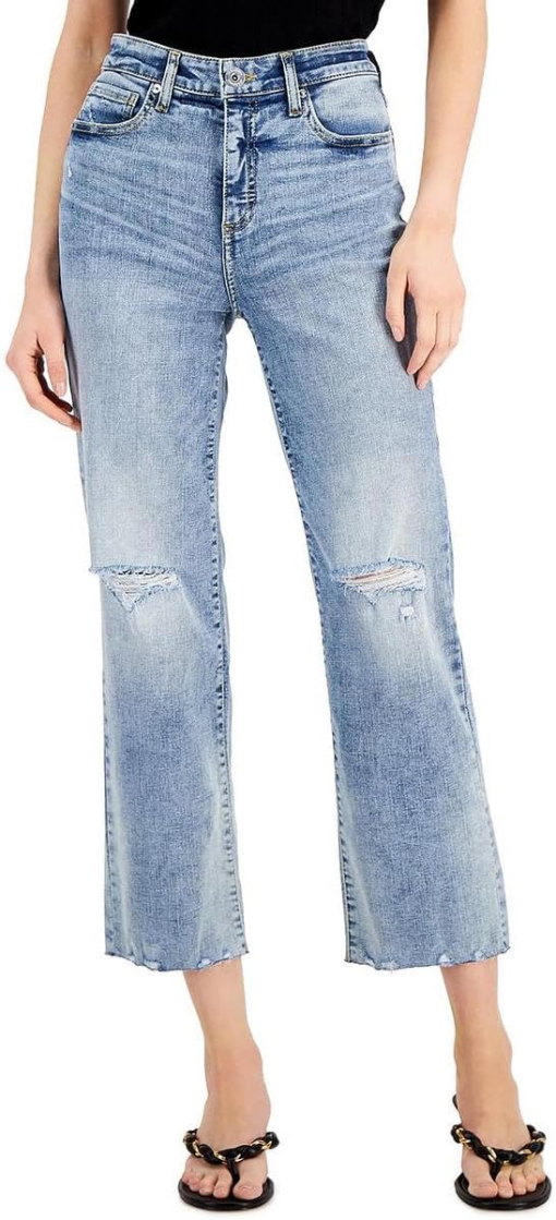 INC Women's High Rise Ripped Straight-Leg Jeans,  - Light Indigo 14/32 - Image 2