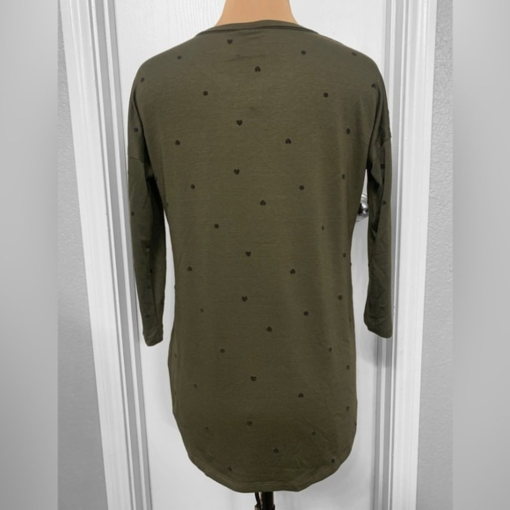 Bobeau small Heather Olive Crew Neck Polka Dots 3/4 Sleeve Tunic Shirt NWT. - Image 3