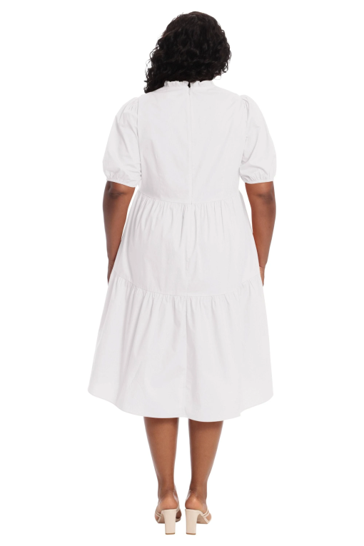 London Times Plus Size Ruffle Neck High Low a-Line Dress - White 14W - Image 2