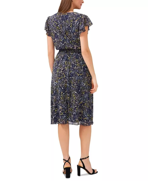 Msk Petite Printed Flutter-Sleeve MIDI Dress - Denim/Yellow PM - Image 2