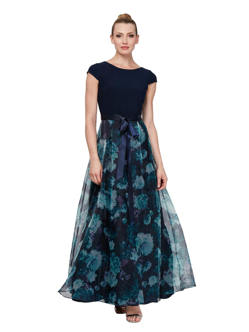 Sl Fashions Floral-Organza Gown - Navy Floral 10 - Image 2