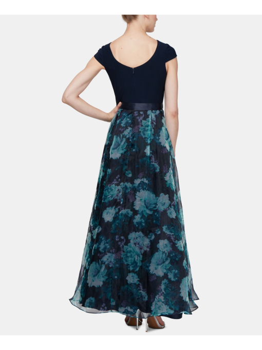 Sl Fashions Floral-Organza Gown - Navy Floral - Image 3