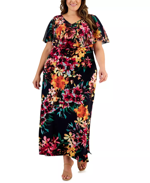 Connected Plus Size Printed V-Neck Popover Maxi Dress 14W - Image 2