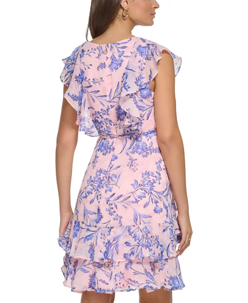 Tommy Hilfiger Petite Printed Ruffled a-Line Dress - Balrna Pnk 12P - Image 3