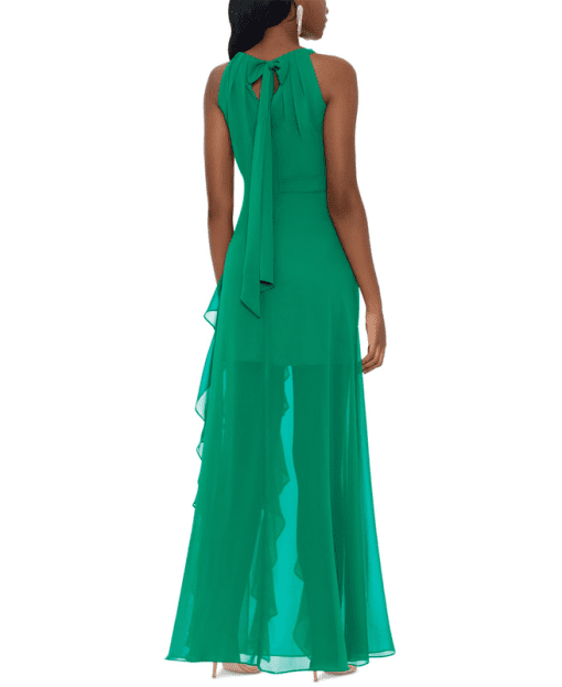 Betsy & Adam Halter-Neck Ruffled Gown - Emerald 14 - Image 2