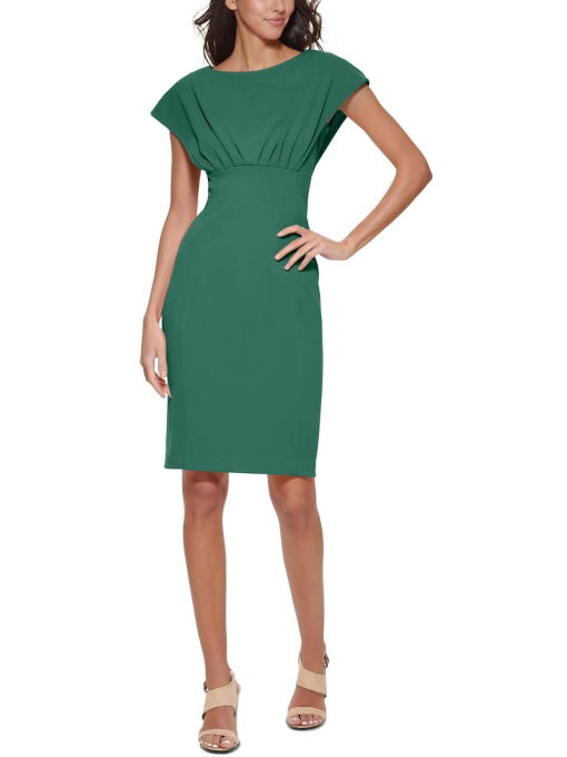 Calvin Klein Petite Scuba-Crepe Boat-Neck Sheath Dress - Emerald Green - Image 2