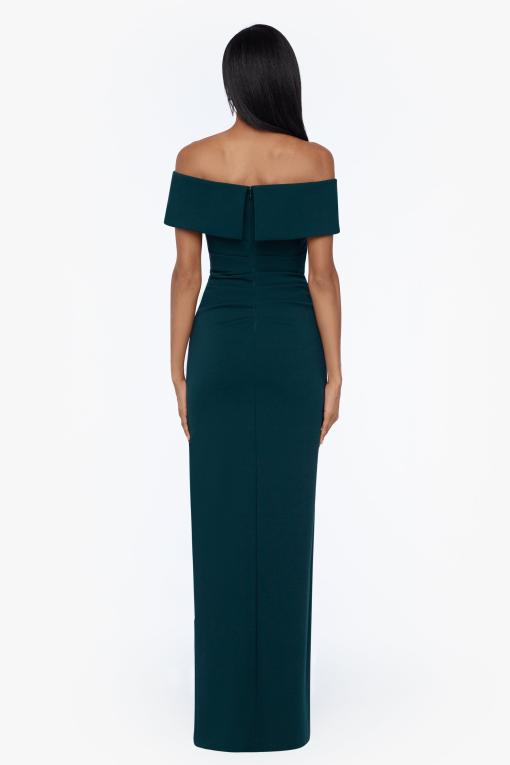 XSCAPE Womens Green Ruched Slitted Gown Short Sleeve Off Shoulder Maxi Evening Sheath Dress 4 - Image 2