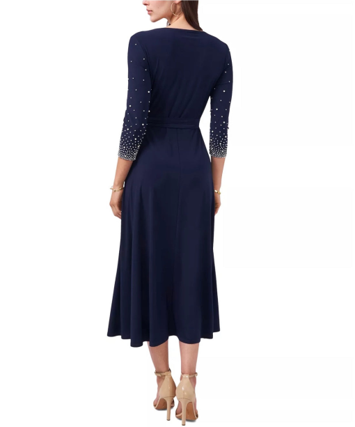 Msk V-Neck Beaded MIDI Dress - Lovely Navy XL - Image 2