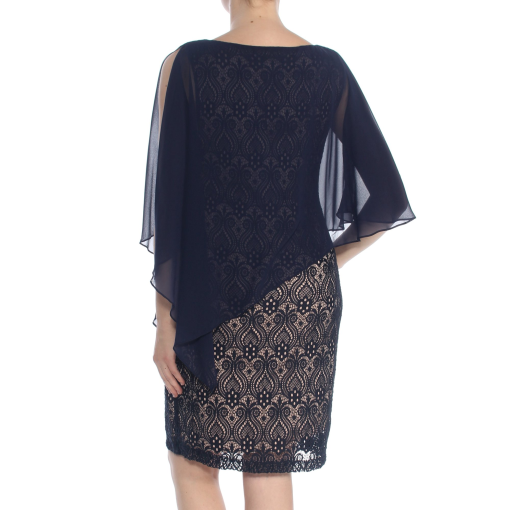 Connected Plus Size Chiffon-Overlay Lace Sheath Dress - Navy/Mocha 16W - Image 3