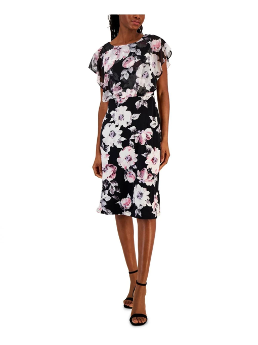 Connected Petite Floral-Print Chiffon Overlay MIDI Dress - Lilac 12P - Image 2